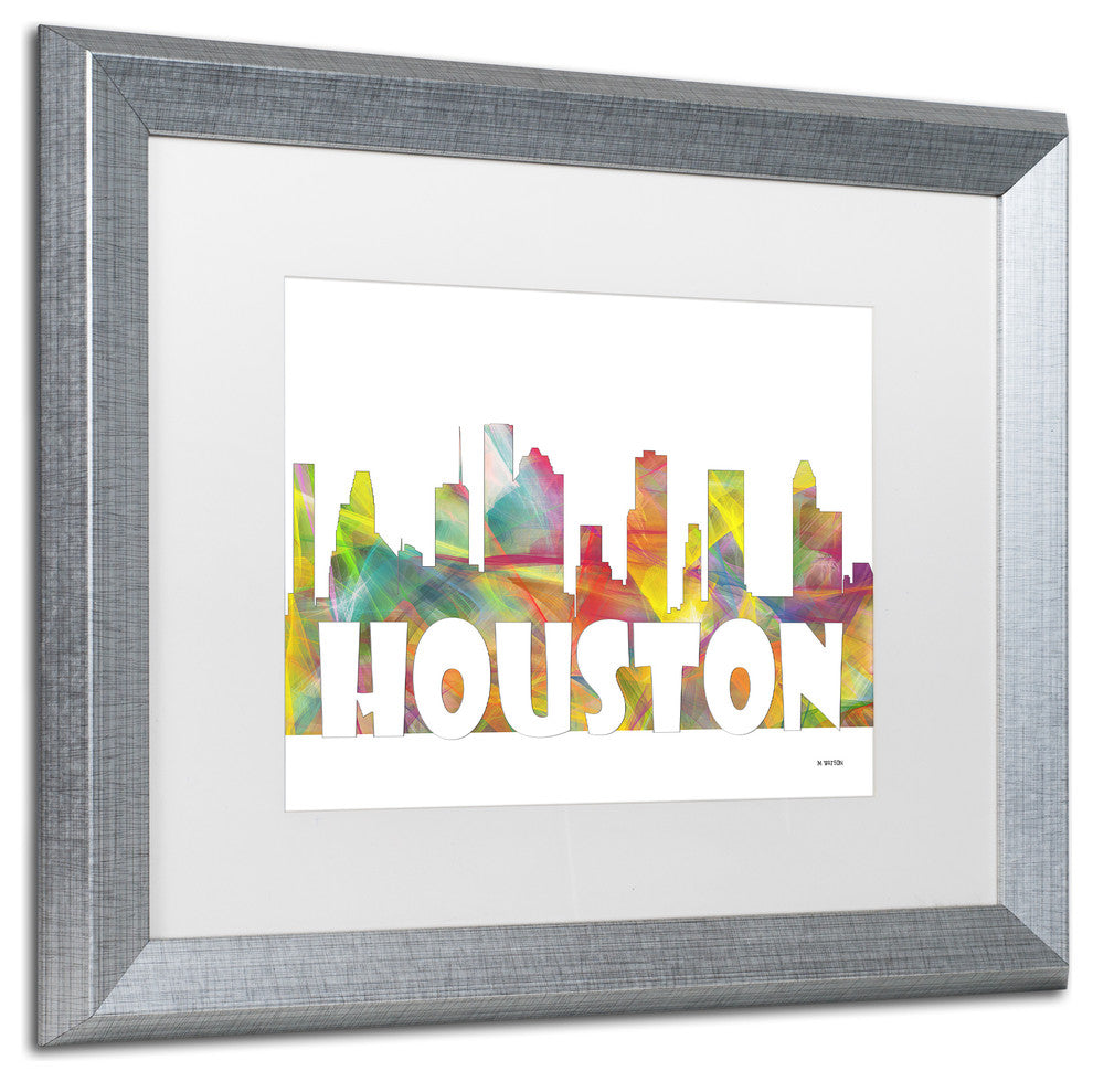 'Houston Texas Skyline Mclr 2' Framed Art, Silver Frame, White Matte, 20x16