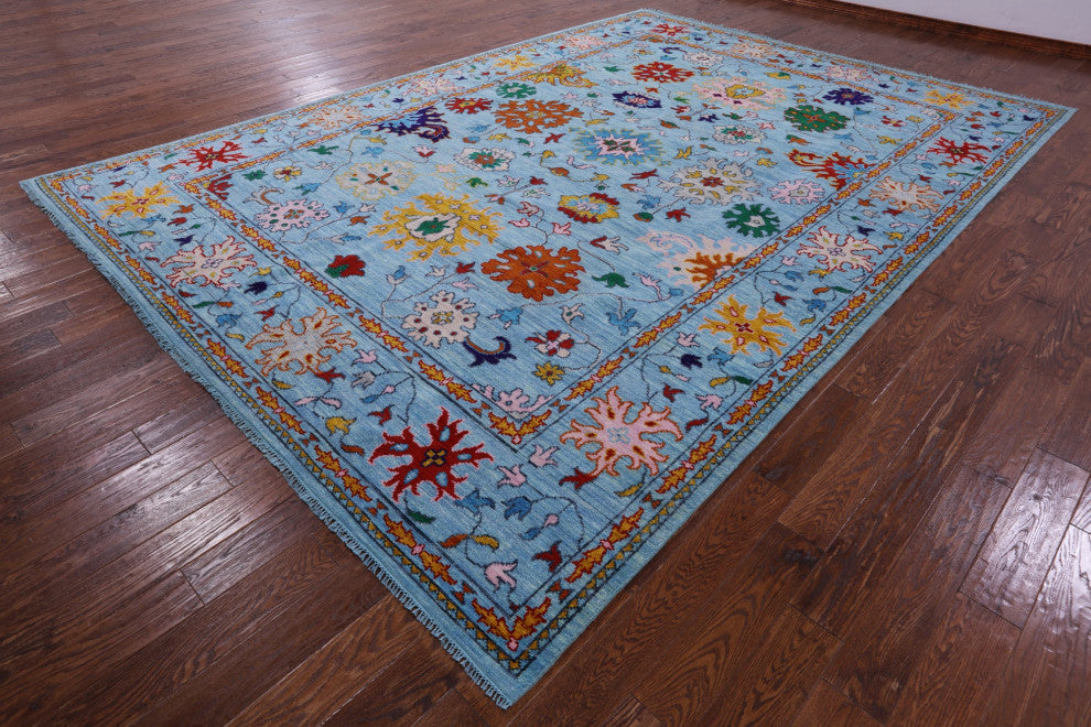 9' 10" X 14' 2" Hand Knotted Turkish Oushak Wool Rug - Q13478