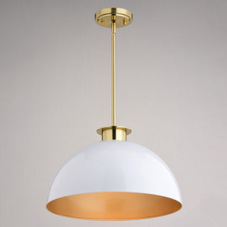 Devon 1L Glossy White and Gold Satin Brass Mid-Century Modern Pendant Light