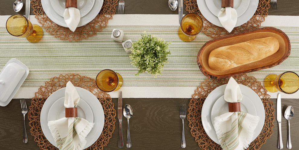 Thyme Striped Fringed Table Runner 14X72