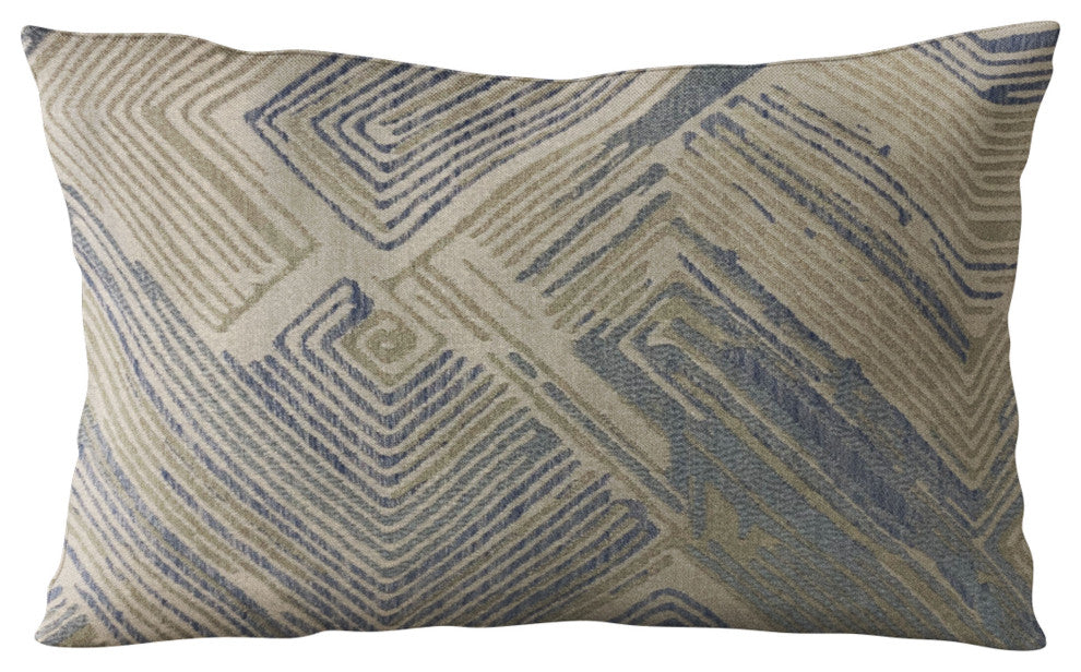 Plutus Blue Beige Hidden Tour Abstract Luxury Throw Pillow, 12"x20"