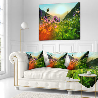 Multicolor Mountains Meadow View Floral Throw Pillow, 18"x18"