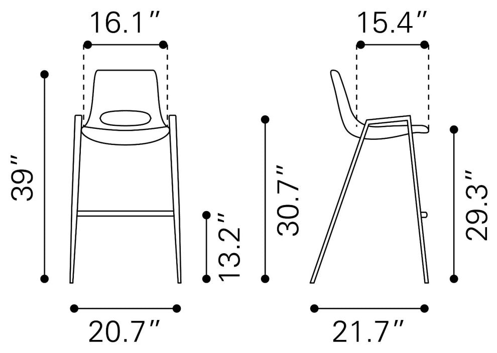 Bar Stool Chair Barstool, Set of 2, Faux Vinyl Leather, Steel, Beige, Walnut