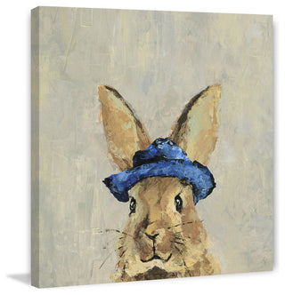 "Blue Hat Rabbit" Painting Print on Wrapped Canvas, 48"x48"