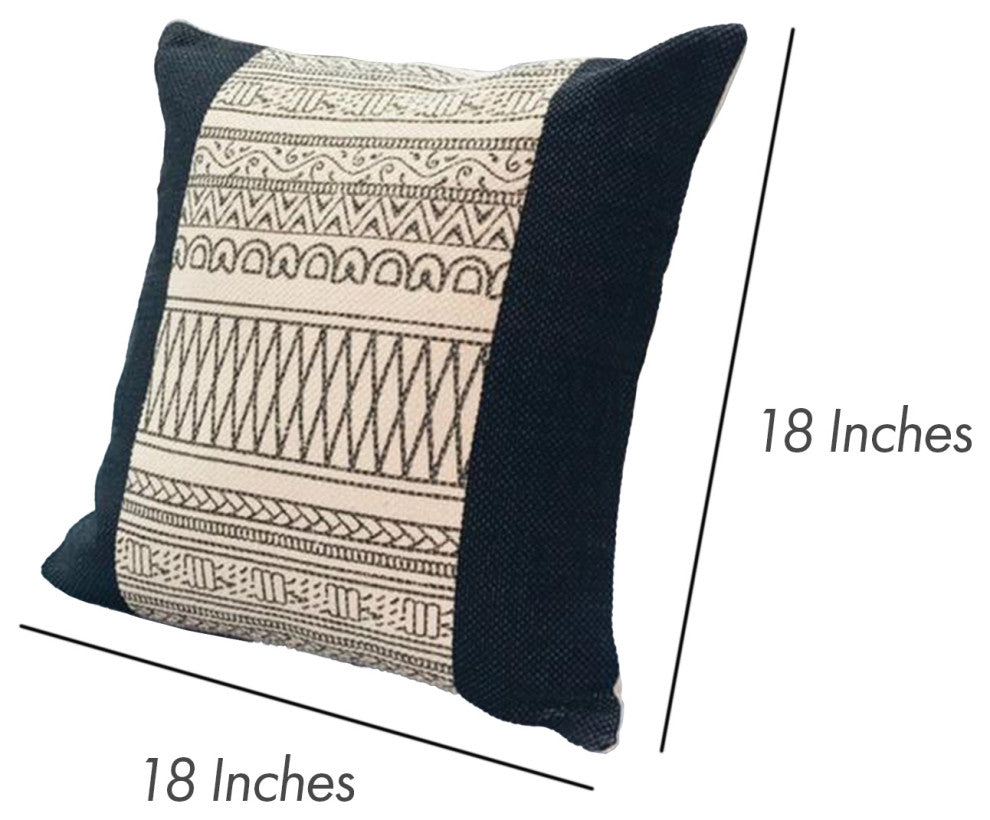Benzara UPT-268961 Square Cotton Accent Throw Pillow, Aztec Pattern, White/Black