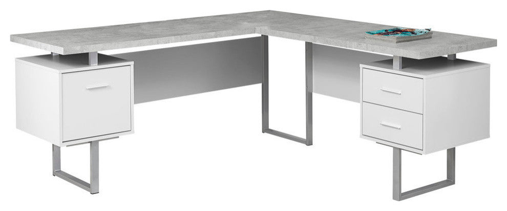 Computer Desk, Home Office, Corner, 70"L, L Shape, Work, Laptop, Metal, Brown, White and Faux Cement