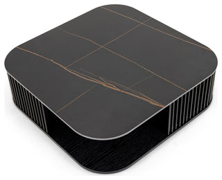 Modrest Chip Modern Black Ceramic + Black Ash Square Coffee Table