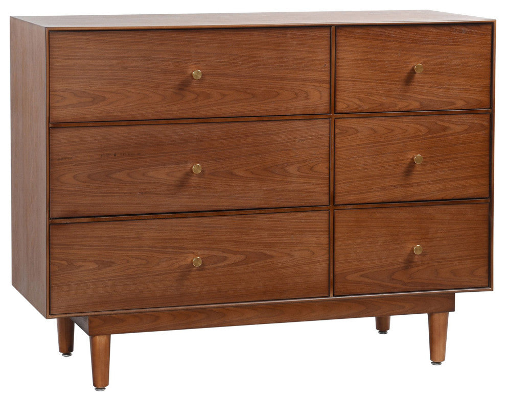 Dann Foley Six Drawer Dresser Walnut Wood Veneer