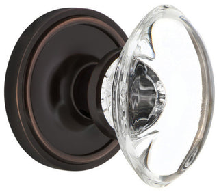 Classic Rosette Passage Oval Clear Crystal Glass Knob, Timeless Bronze
