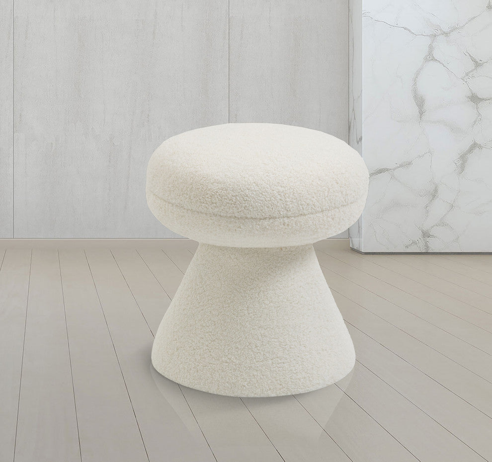 Drum Faux Shearling Teddy Fabric Upholstered Ottoman/Stool, Cream
