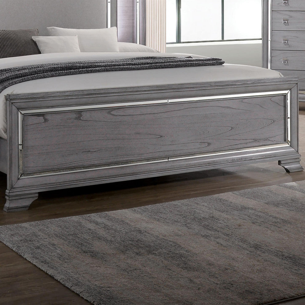 Furniture of America Hariston Wood Queen Bed with LED Lights in Light Gray