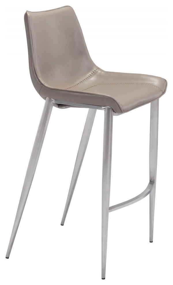 Set of Two Gray Faux Leather and Steel Modern Stitch Bucket Bar Chairs