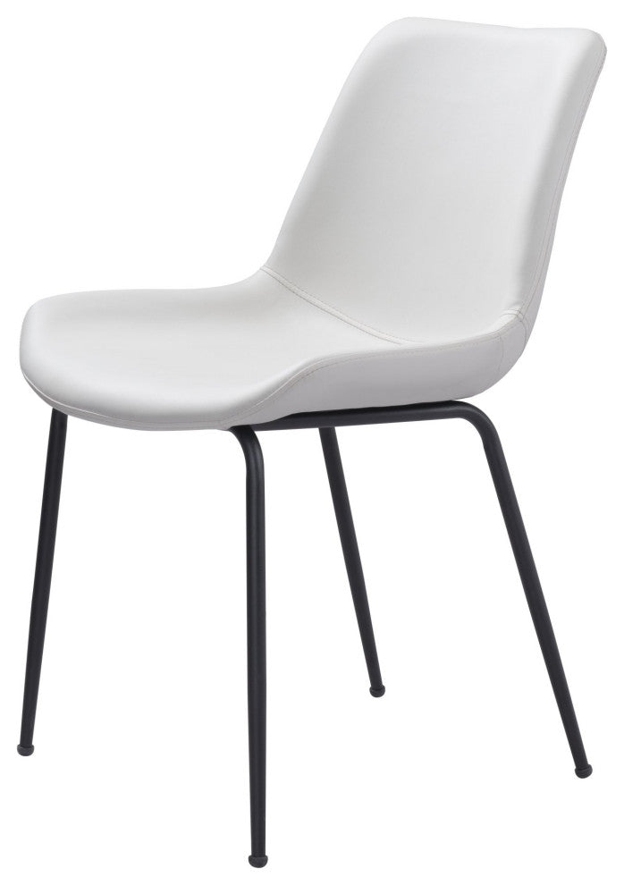Dining Chair, Set of 2, Faux Vinyl Leather, Steel, White, Black, Mid Century