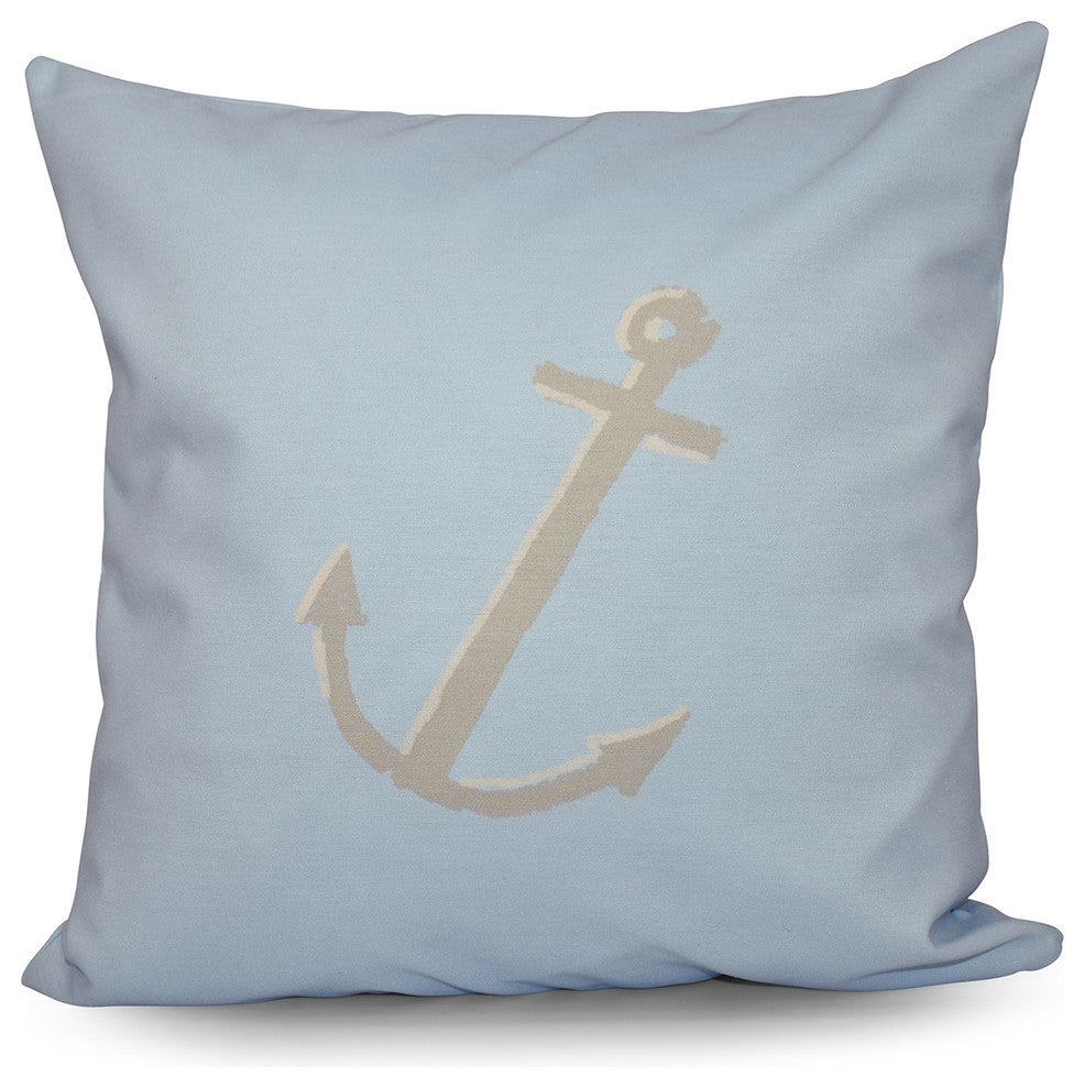 Polyester Decorative Outdoor Pillow, Anchor, Blue, Off-White, 18"x18"