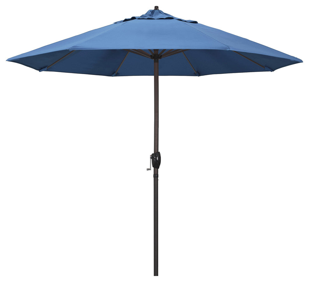 9' Bronze Auto-tilt Crank Lift Aluminum Umbrella, Olefin, Frost Blue
