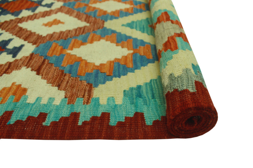 Sangat Kilim Abdulker Burgundy/Blue Runner, 2'10x12'6