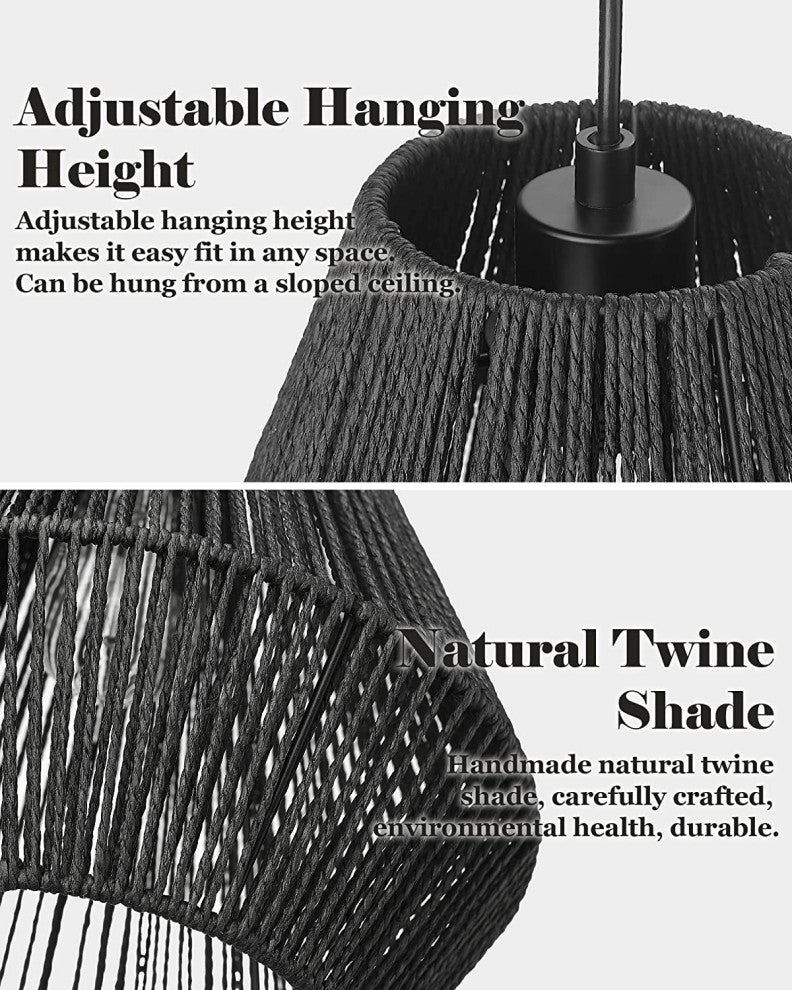 Woven Pendant Light Fixtures Farmhouse Black Pendant Lights for Kitchen