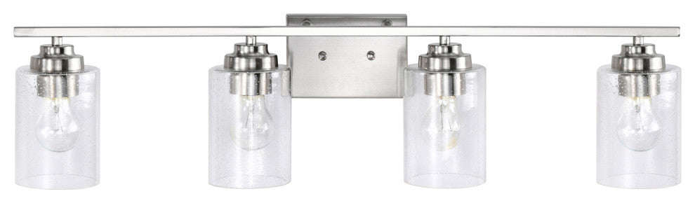 4-Light Brushed Nickel Vanity Light With Seedy Glass Shades
