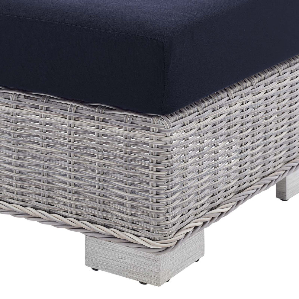 Lounge Chair, Sunbrella, Rattan, Wicker, Gray Blue Navy, Modern, Outdoor