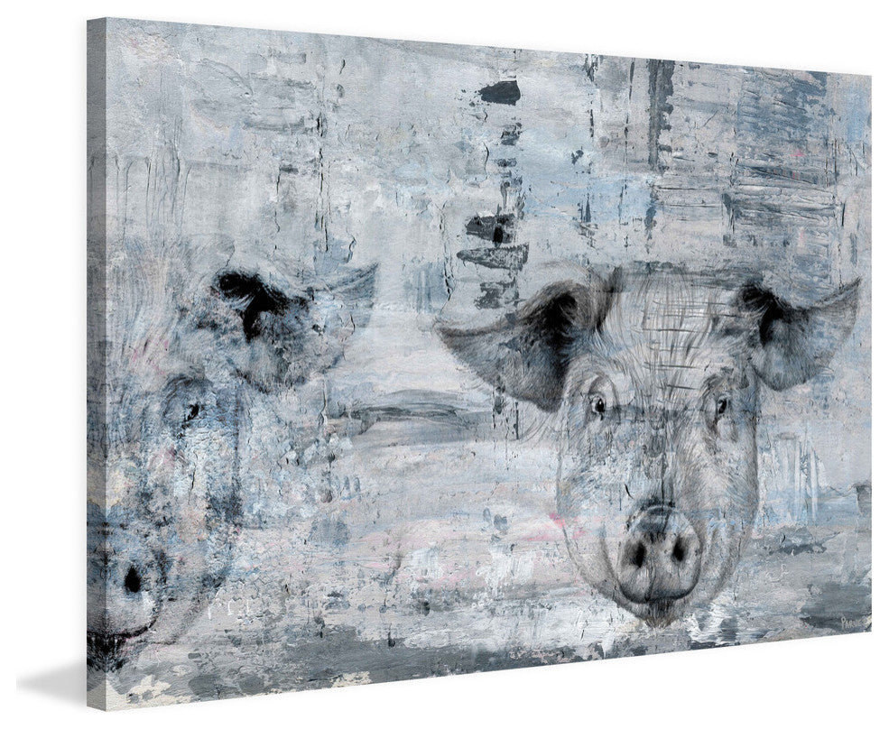 "Blue Pigs" Painting Print on Wrapped Canvas, 30"x20"