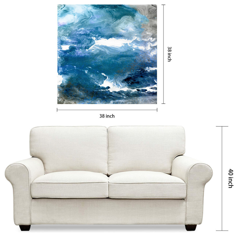 "Glistening Tide A" Frameless Free Floating Tempered Art Glass Abstract Wall Art