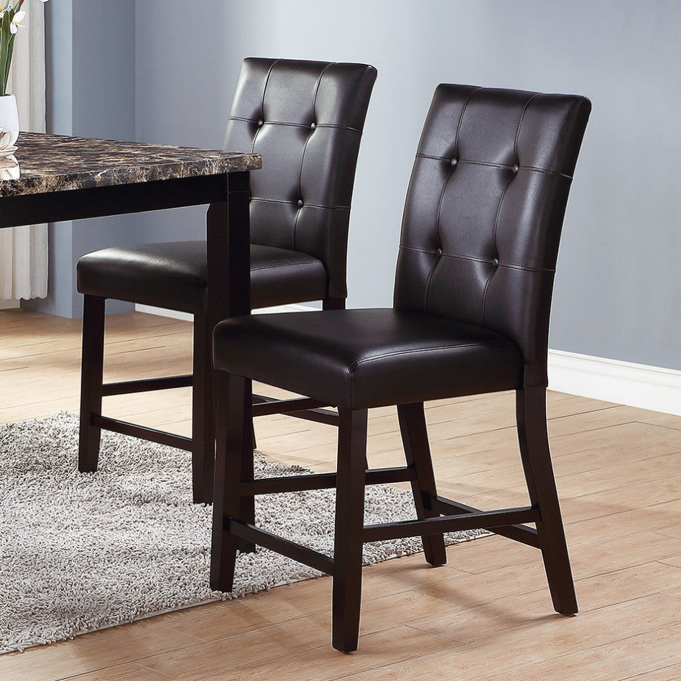 Upholstered Counter Height Chairs in Espresso Finish, Set of 2