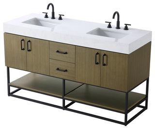 Home Living 60" Double Bathroom Vanity, Chestnut Brown