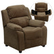 Deluxe Padded Kids Recliner With Storage Arms, Brown Microfiber