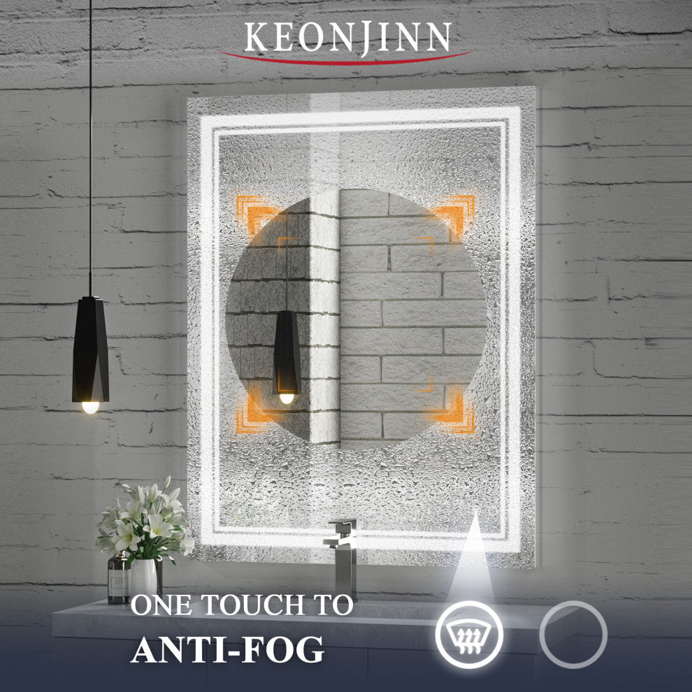 LED Bathroom Mirror, Anti-Fog Memory Dimmable IP54 Waterproof, 28"x36"