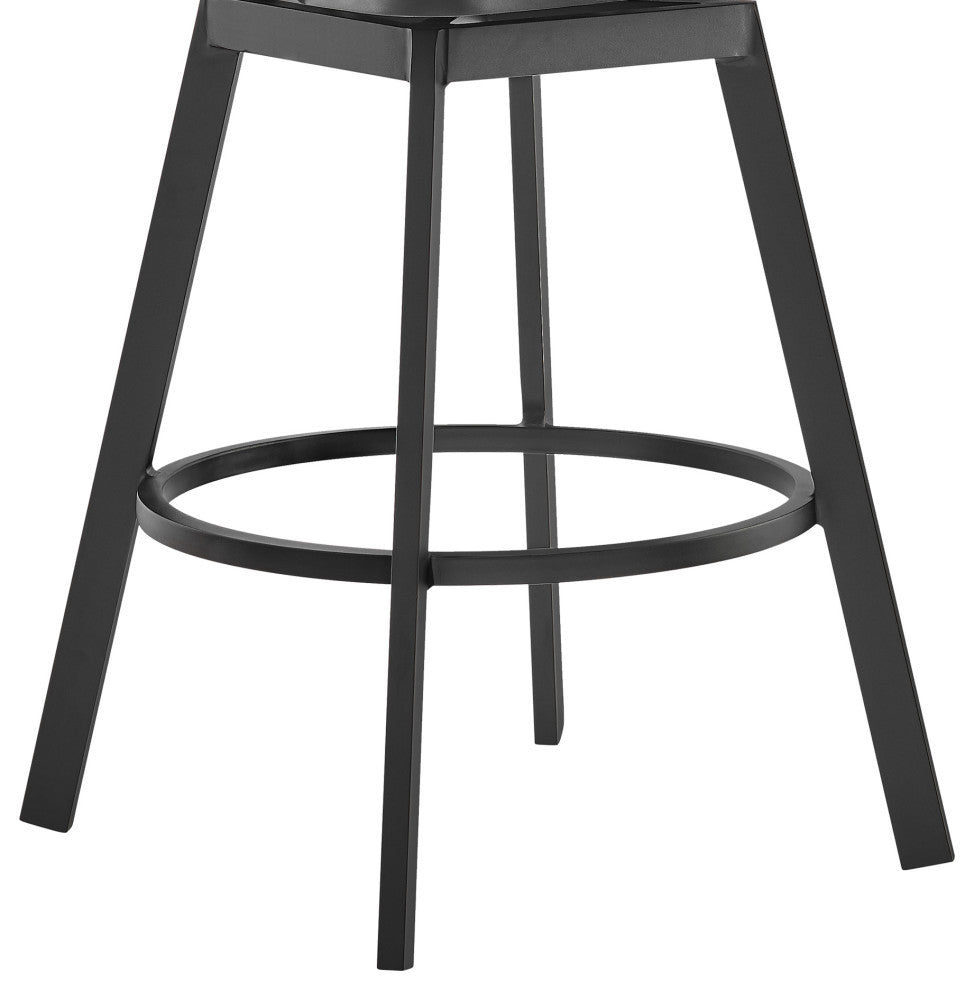 Hazel Outdoor Patio Swivel Bar Stool, Aluminum Teak Wood/Charcoal Cushion