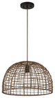 1-Light Pendant, Black With Natural Brass Accents, Dark Rattan