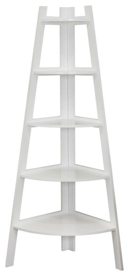 5 Tier Corner Ladder Display Bookshelf, White