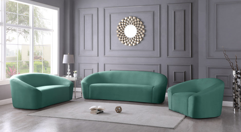 Riley Velvet Upholstered Rounded Sofa, Mint