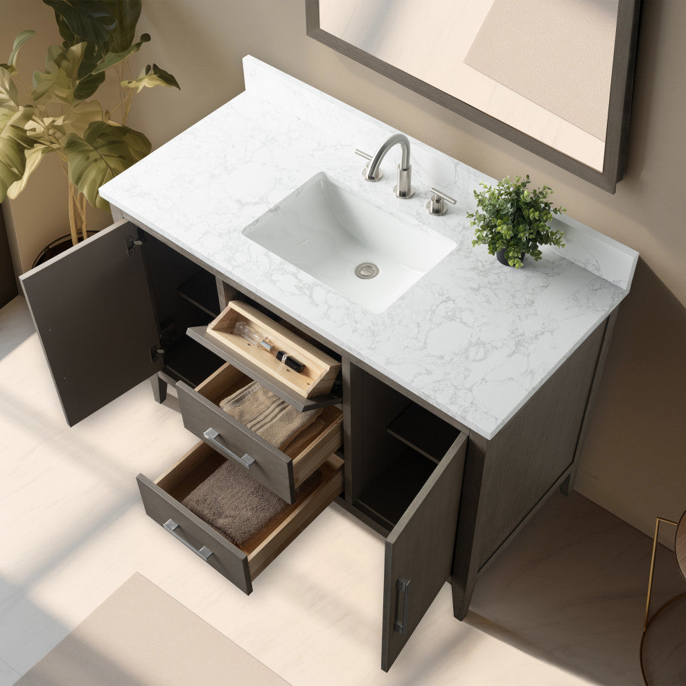 Vanity Art Bathroom Vanity With Sink, Driftwood Gray, 48", Single Sink, Brushed Nickel