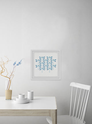 "Blue Dragonfly Rows II" Framed Painting Print, 32"x32"