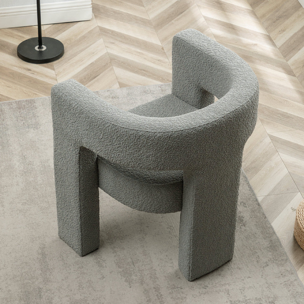 28" Wide Boucle Upholstered Square Armchair, Light Gray