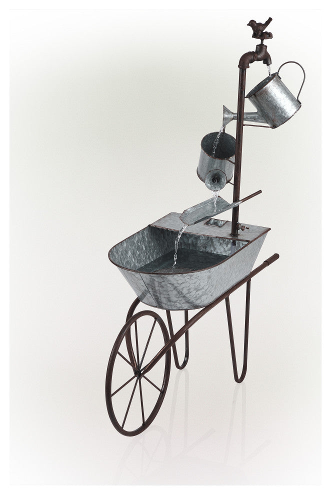 Metal Watering Can Wheelbarrow Fountain