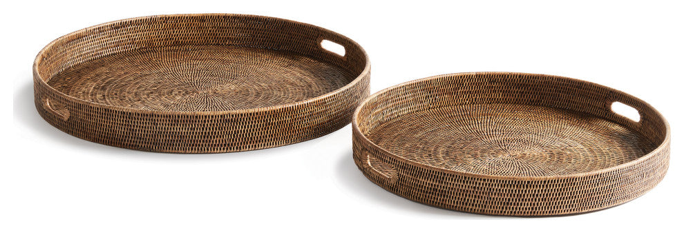 Burma Rattan Round Ottoman Trays, Large