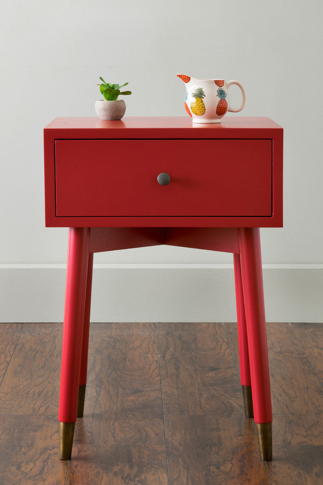 East at Main Weeks Brown Acacia Wood Square Accent Table, Red