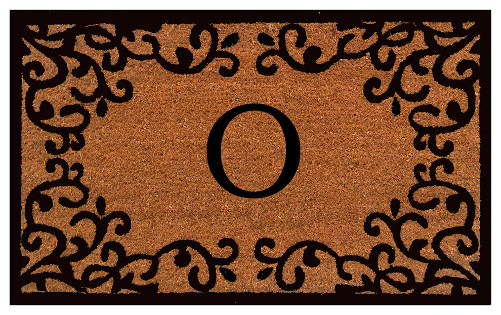 Chateaux Monogram Doormat, 18"x30", Natural, Black, Letter O