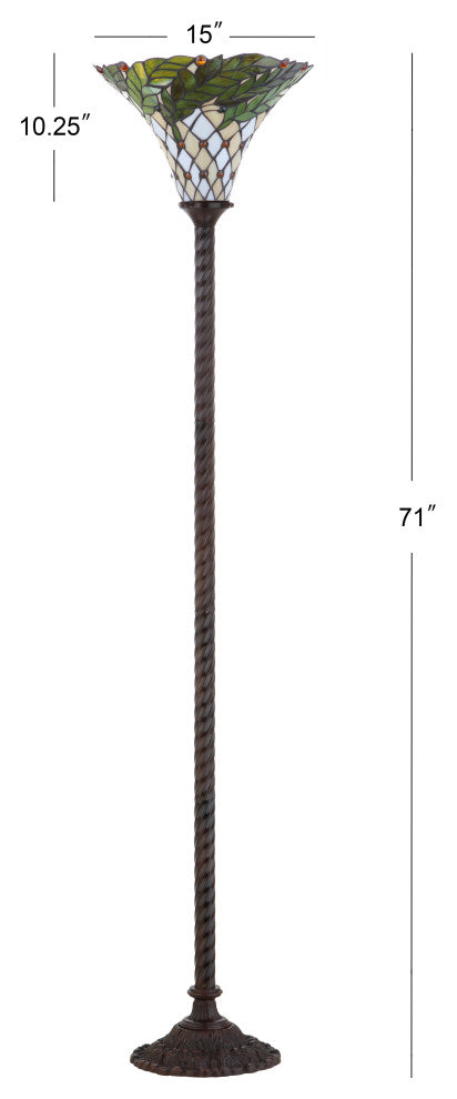 Botanical Tiffany-Style 71" Torchiere Floor Lamp, Bronze