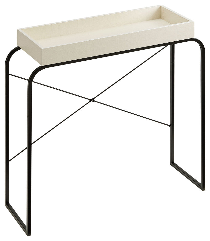Yazzy 33.25" Rectangle Wood Console Table With Raised Edges, Cream Weave