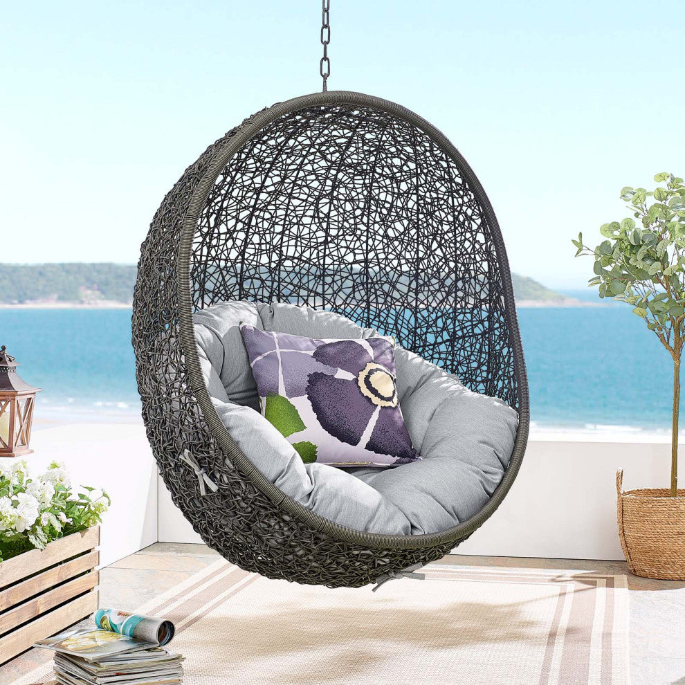Swing Lounge Chair, Sunbrella, Gray, Modern, Outdoor Patio Balcony Garden