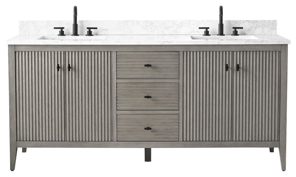 Vanity Art Freestanding Vanity, Driftwood Gray, 72", Double Sink, Matte Black