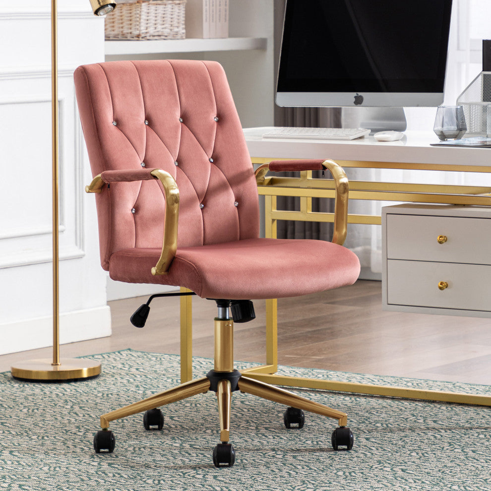 Rhinestone Tufted Armrest Task Chair, Pink