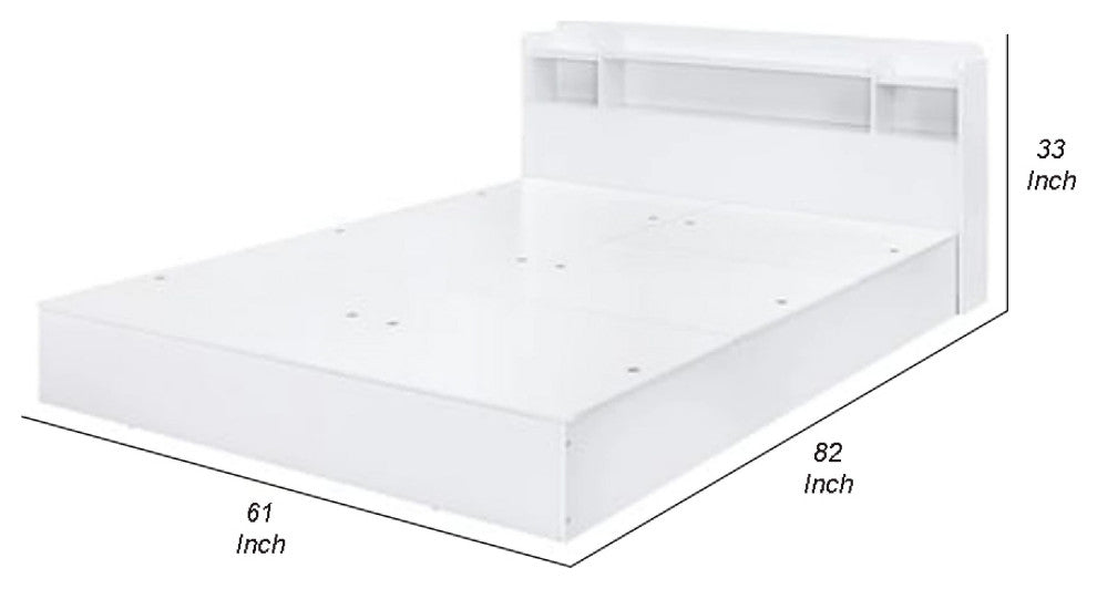 Benzara BM269599 Queen Bed With 6 Under Compartments & Storage Headboard, White