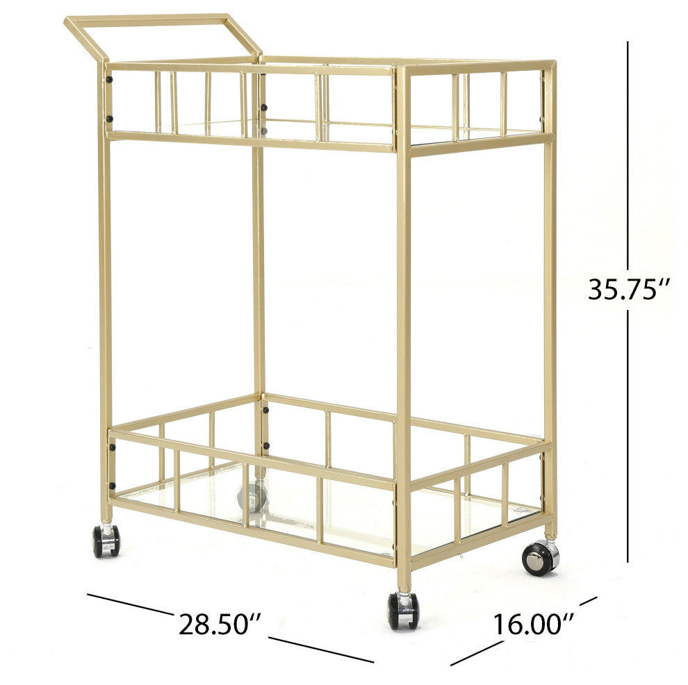 GDF Studio Alice Outdoor Modern Bar Cart with Tempered Glass, Gold