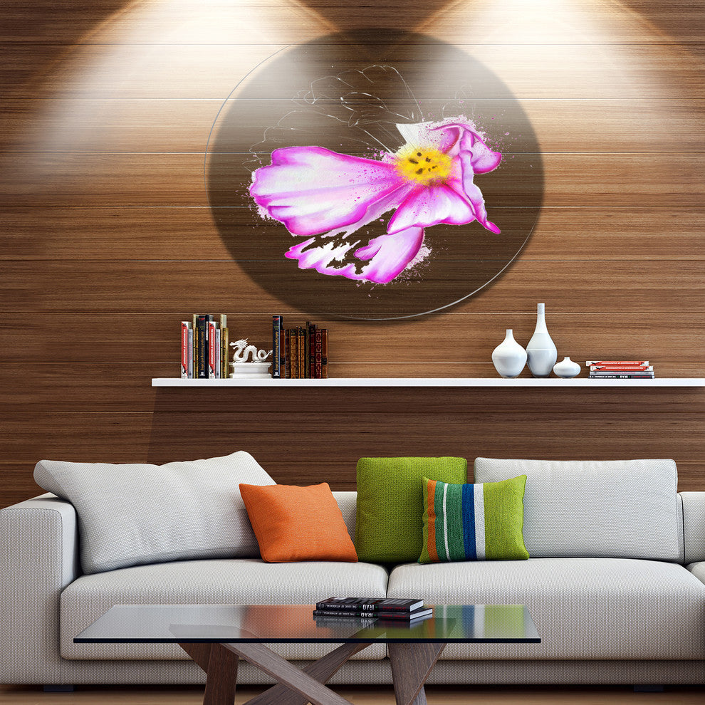 Fantastic Pink Flower Watercolor, Floral Large Disc Metal Wall Art, 23"