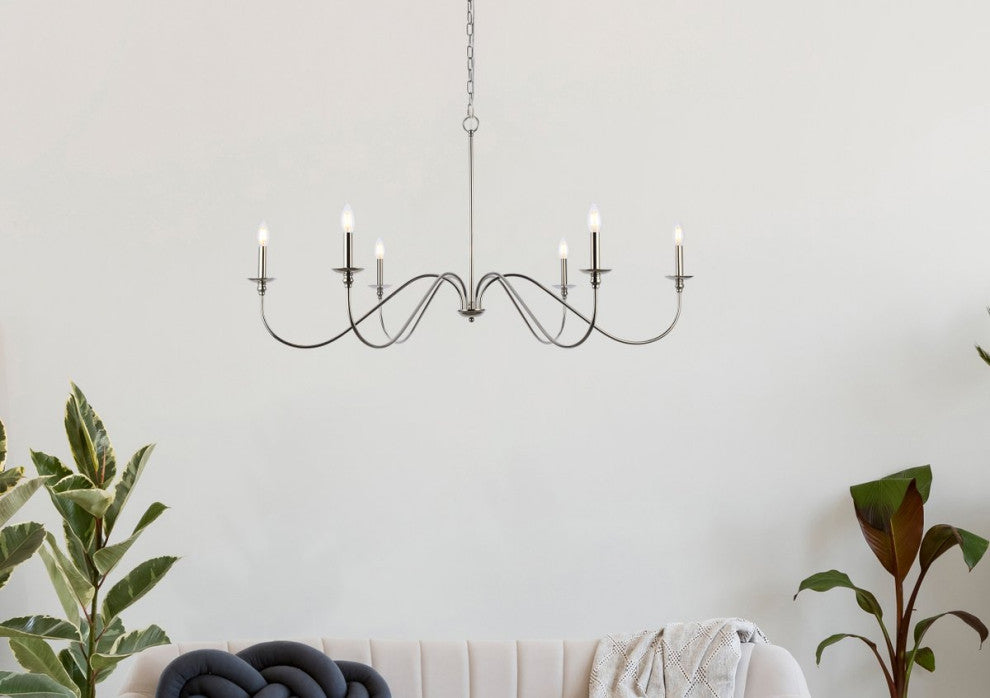 Transitional Polished Nickel 6-Light Chandelier