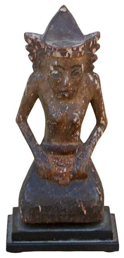 Antique Carved & Painted Balinese Praying Figurine